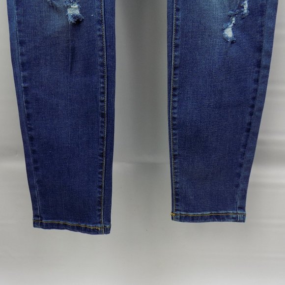 Judy Blue Dark Wash Distressed Skinny Fit Mid-Rise Jeans With Striped Lining NWT - Picture 5 of 14